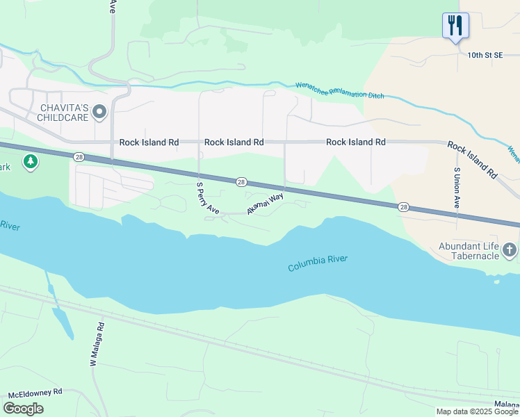 map of restaurants, bars, coffee shops, grocery stores, and more near 2840 Akamai Way in East Wenatchee