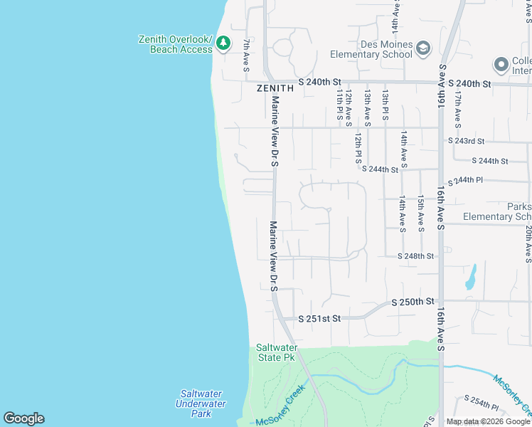 map of restaurants, bars, coffee shops, grocery stores, and more near 24519 Marine View Drive South in Des Moines