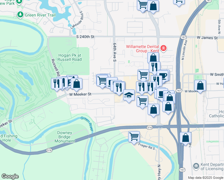 map of restaurants, bars, coffee shops, grocery stores, and more near 24415 64th Avenue South in Kent