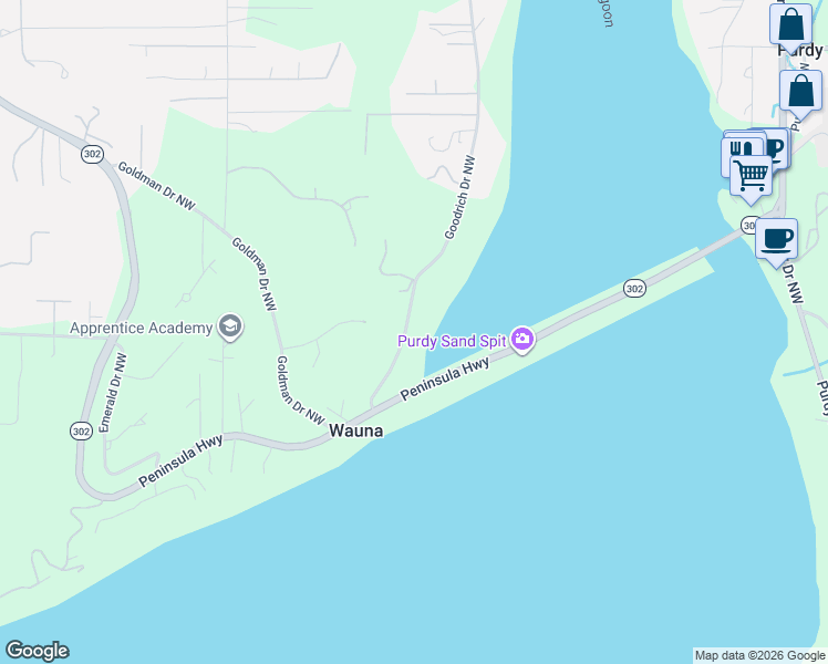 map of restaurants, bars, coffee shops, grocery stores, and more near 13615 Goodrich Drive Northwest in Gig Harbor