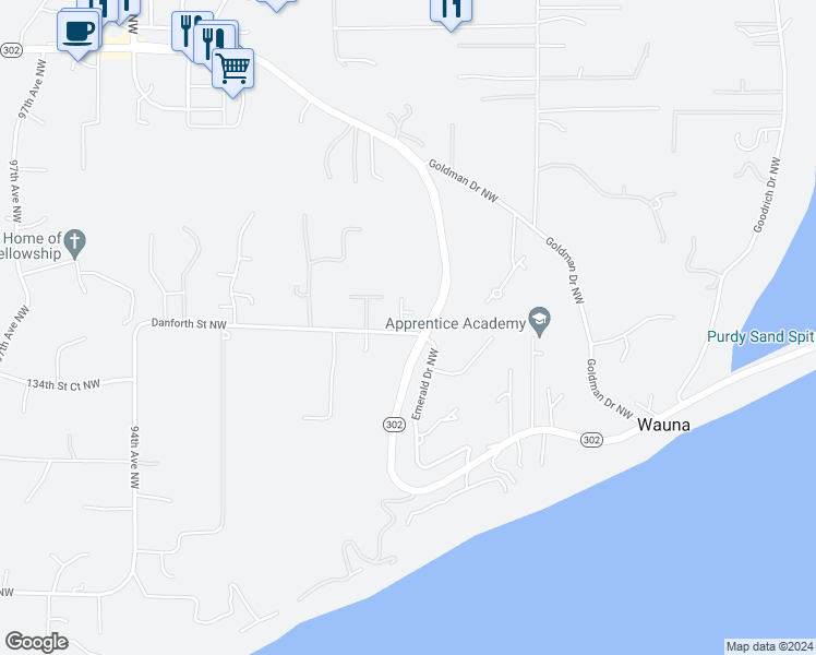 map of restaurants, bars, coffee shops, grocery stores, and more near 13617 86th Avenue Northwest in Gig Harbor