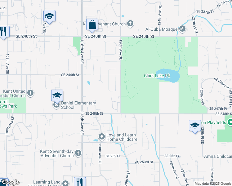 map of restaurants, bars, coffee shops, grocery stores, and more near 24517 119th Place Southeast in Kent