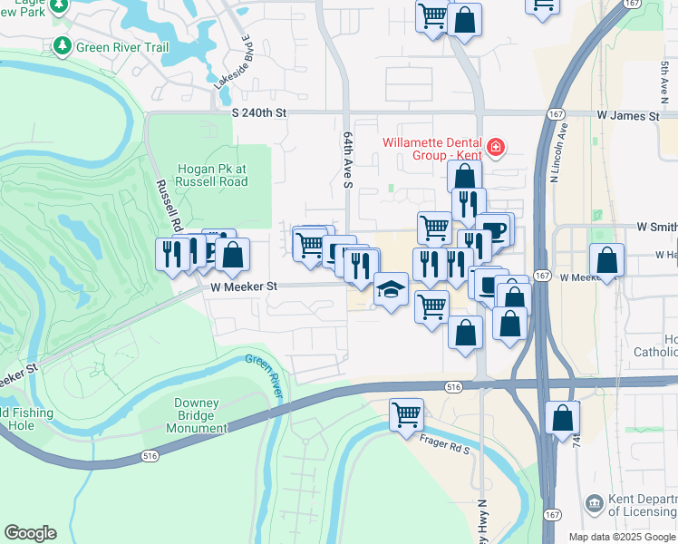 map of restaurants, bars, coffee shops, grocery stores, and more near 24415 64th Avenue South in Kent