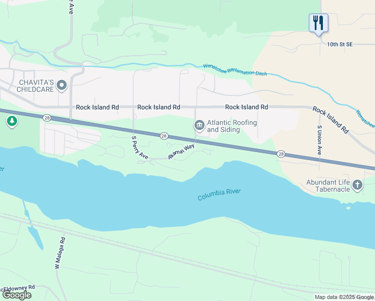 map of restaurants, bars, coffee shops, grocery stores, and more near 2890 Akamai Way in East Wenatchee