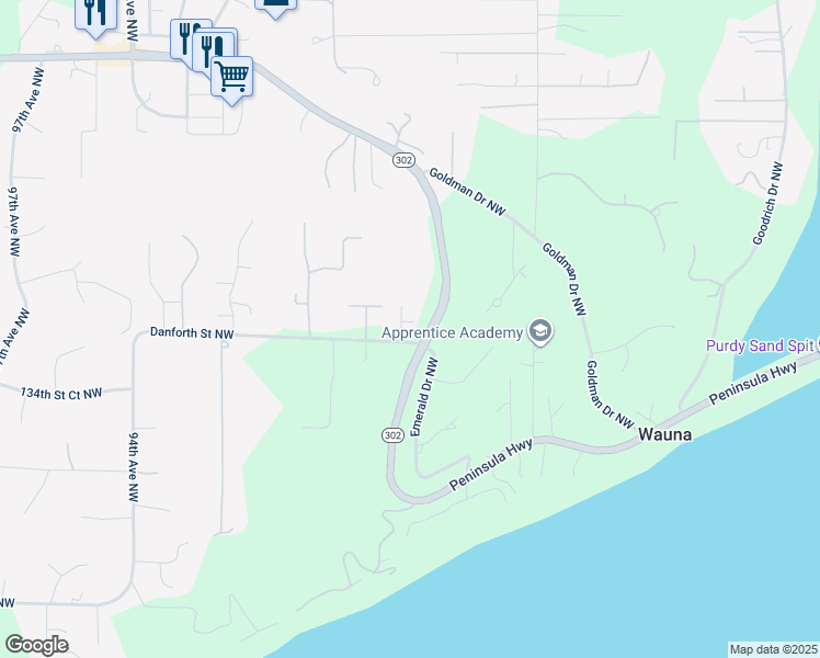 map of restaurants, bars, coffee shops, grocery stores, and more near 13607 86th Avenue Northwest in Gig Harbor