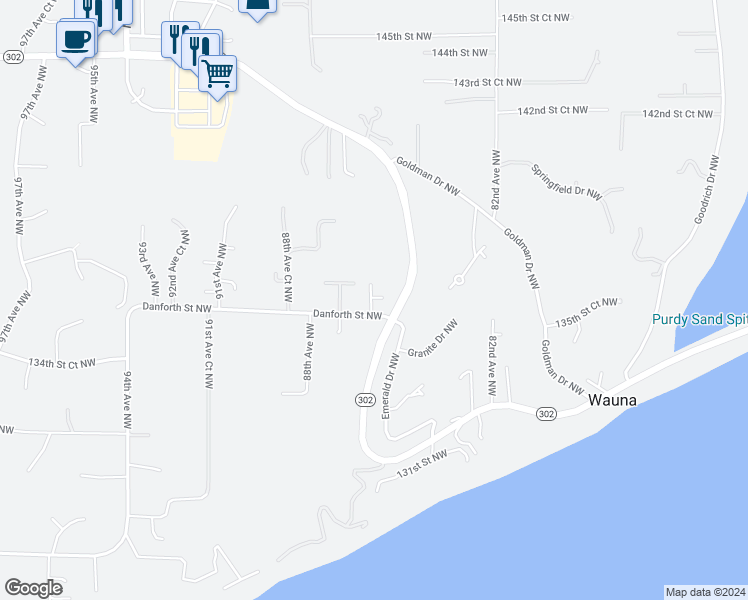 map of restaurants, bars, coffee shops, grocery stores, and more near 13607 86th Avenue Northwest in Gig Harbor