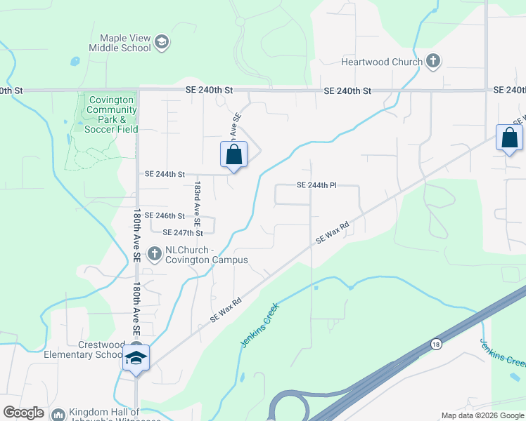 map of restaurants, bars, coffee shops, grocery stores, and more near 24507 185th Place Southeast in Covington