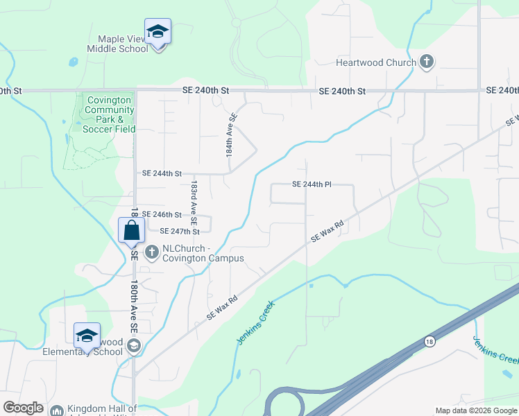 map of restaurants, bars, coffee shops, grocery stores, and more near 24507 185th Place Southeast in Covington