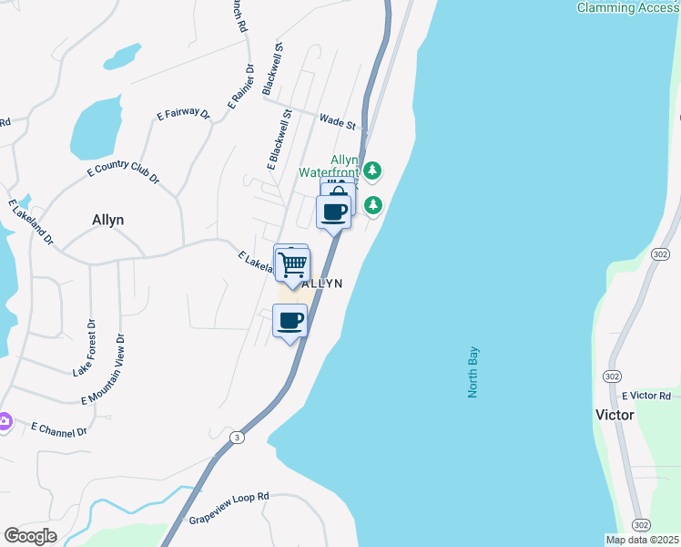 map of restaurants, bars, coffee shops, grocery stores, and more near 18350 Washington 3 in Mason County