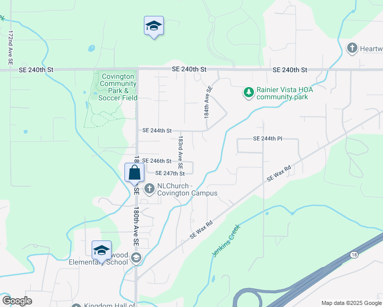 map of restaurants, bars, coffee shops, grocery stores, and more near 24509 183rd Court Southeast in Covington