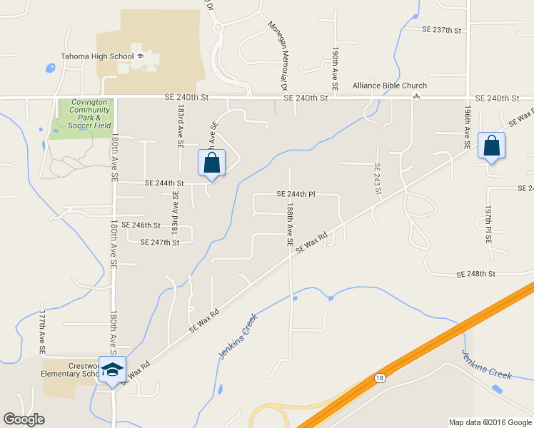 map of restaurants, bars, coffee shops, grocery stores, and more near 18541 Southeast 245th Place in Covington