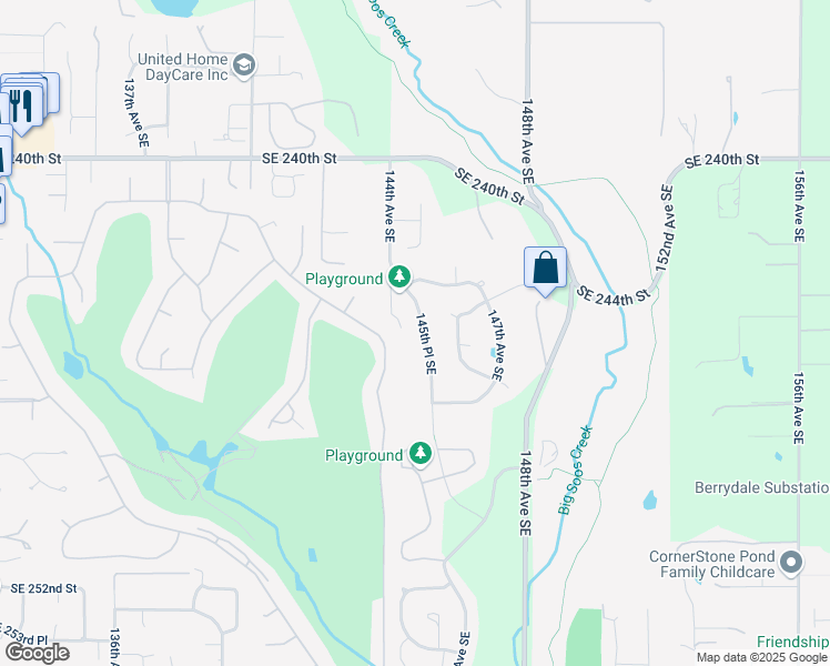 map of restaurants, bars, coffee shops, grocery stores, and more near 24501 145th Place Southeast in Kent