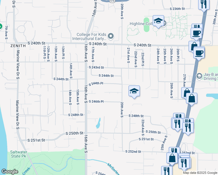 map of restaurants, bars, coffee shops, grocery stores, and more near 1812 South 245th Place in Des Moines