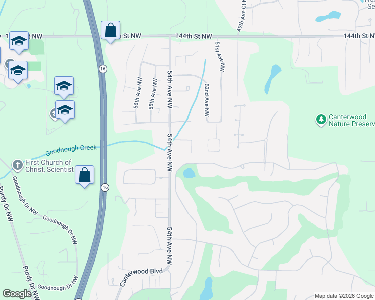 map of restaurants, bars, coffee shops, grocery stores, and more near 13614 53rd Avenue Northwest in Gig Harbor