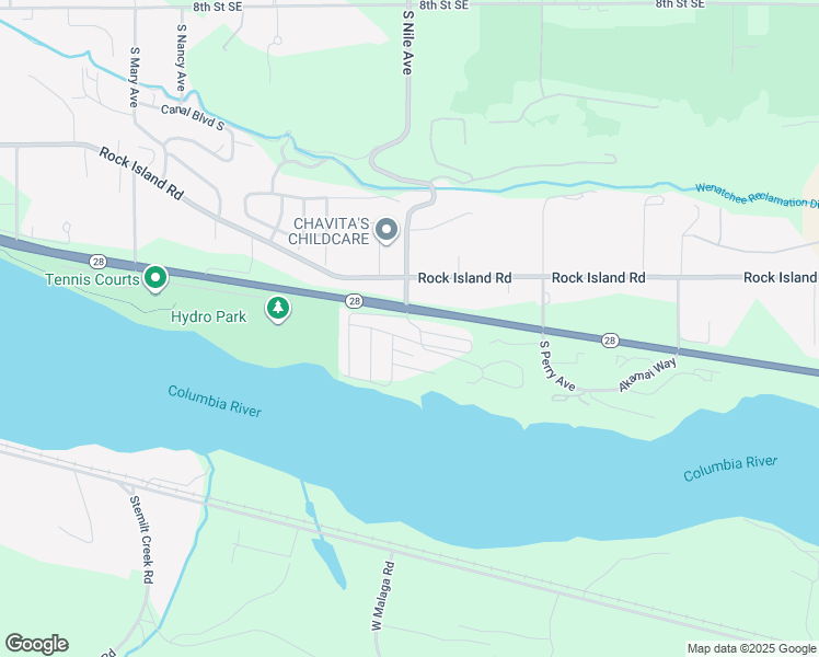 map of restaurants, bars, coffee shops, grocery stores, and more near 2490 Rock Island Road in East Wenatchee