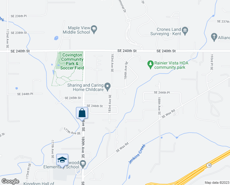 map of restaurants, bars, coffee shops, grocery stores, and more near 24411 183rd Ct SE in Kent