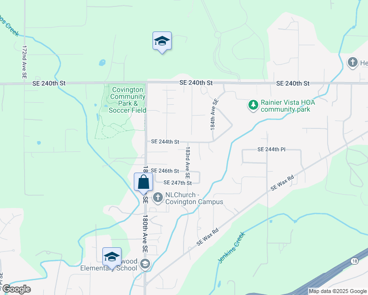 map of restaurants, bars, coffee shops, grocery stores, and more near 24409 183rd Avenue Southeast in Covington