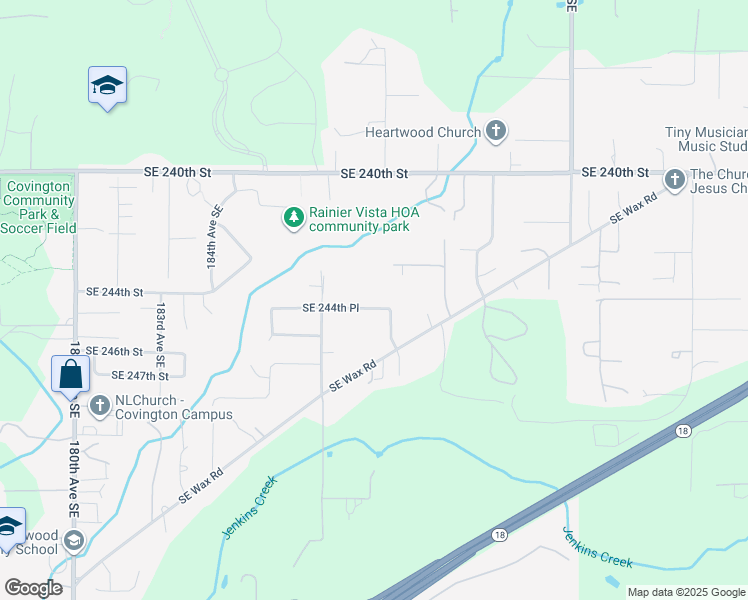 map of restaurants, bars, coffee shops, grocery stores, and more near 18836 Southeast 244th Place in Covington