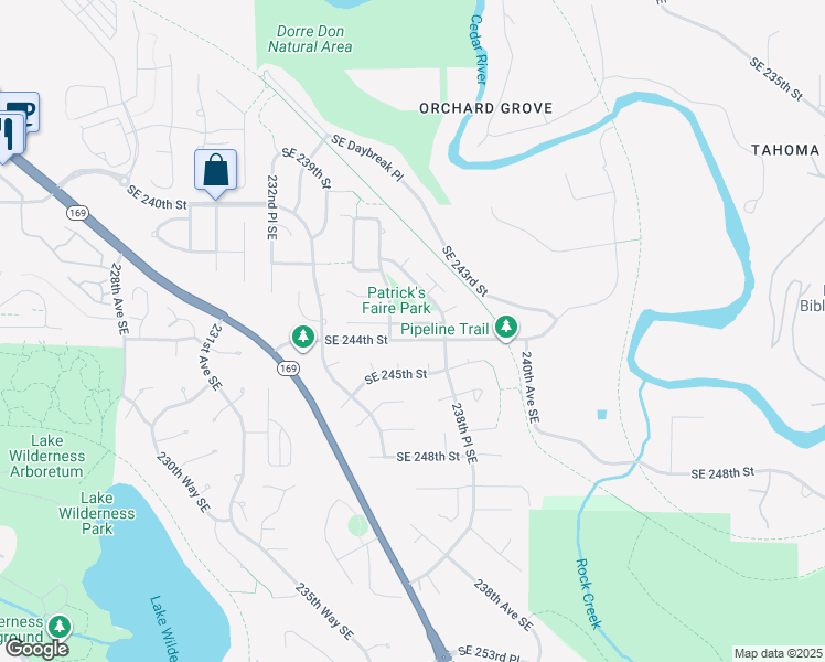 map of restaurants, bars, coffee shops, grocery stores, and more near 23621 Southeast 243rd Place in Maple Valley