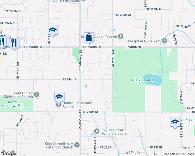 map of restaurants, bars, coffee shops, grocery stores, and more near 24332 118th Avenue Southeast in Kent