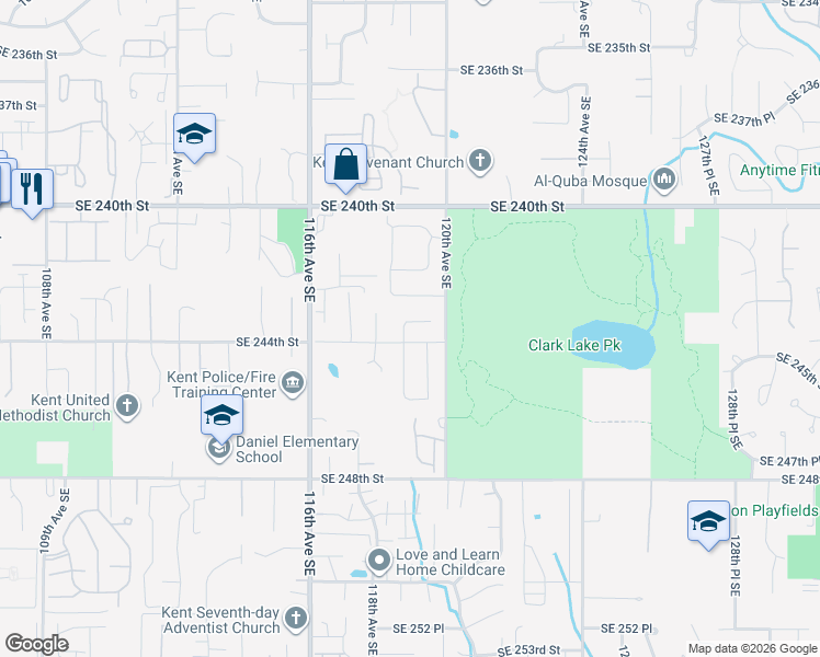 map of restaurants, bars, coffee shops, grocery stores, and more near 24318 119th Avenue Southeast in Kent