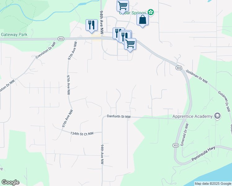 map of restaurants, bars, coffee shops, grocery stores, and more near 13706 92nd Avenue Court Northwest in Gig Harbor