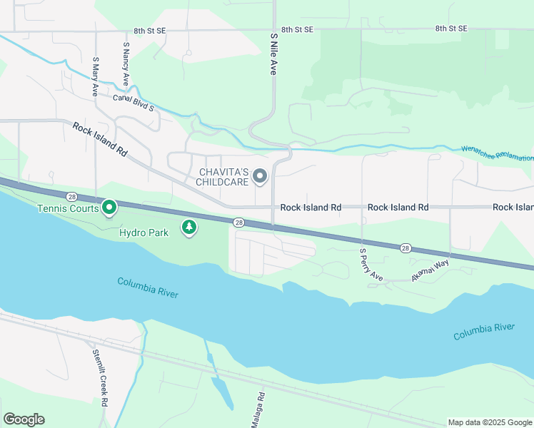 map of restaurants, bars, coffee shops, grocery stores, and more near 2490 Rock Island Road in East Wenatchee