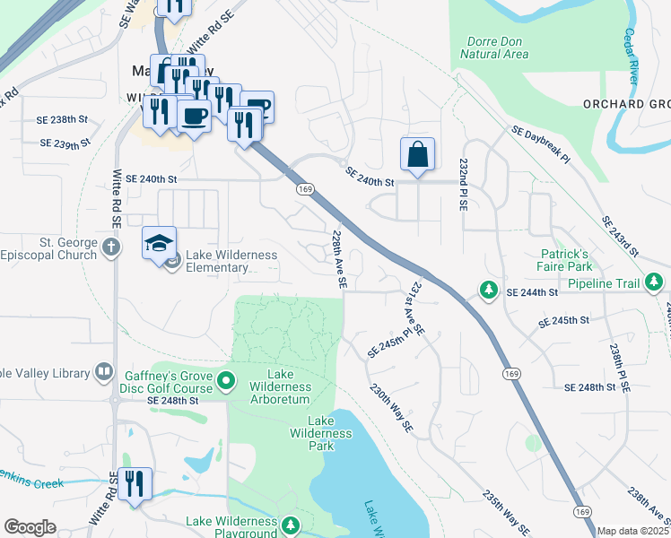 map of restaurants, bars, coffee shops, grocery stores, and more near 24267 229th Avenue Southeast in Maple Valley