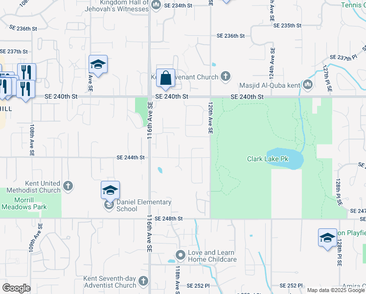 map of restaurants, bars, coffee shops, grocery stores, and more near 24332 118th Avenue Southeast in Kent