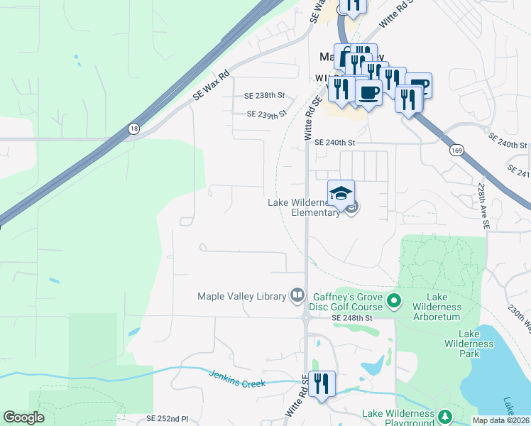map of restaurants, bars, coffee shops, grocery stores, and more near 24230 218th Avenue Southeast in Maple Valley