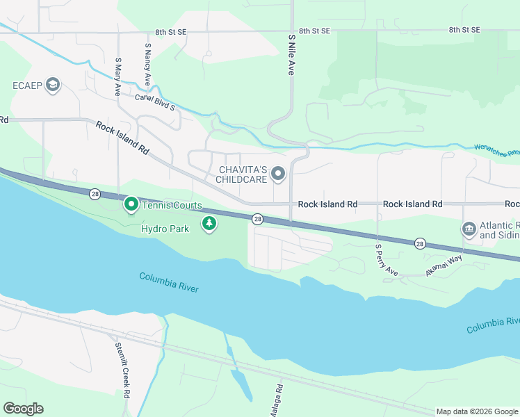 map of restaurants, bars, coffee shops, grocery stores, and more near 2440 Rock Island Road in East Wenatchee