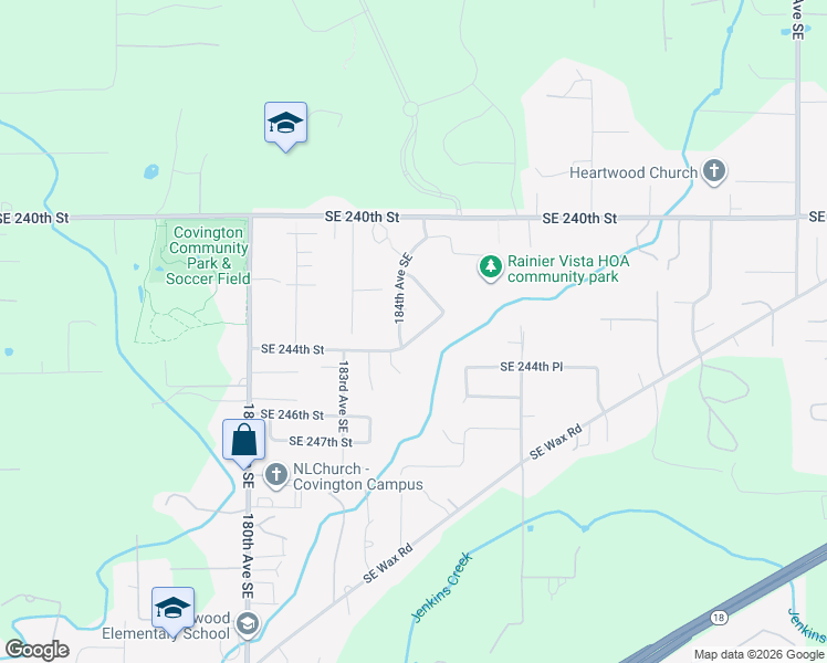 map of restaurants, bars, coffee shops, grocery stores, and more near 24313 185th Loop Southeast in Covington