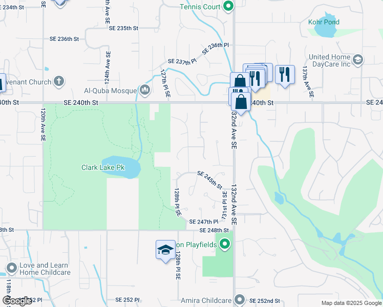 map of restaurants, bars, coffee shops, grocery stores, and more near 24310 129th Avenue Southeast in Kent