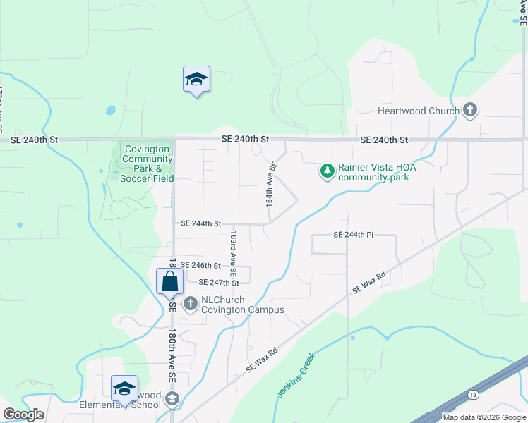 map of restaurants, bars, coffee shops, grocery stores, and more near 24307 184th Avenue Southeast in Covington