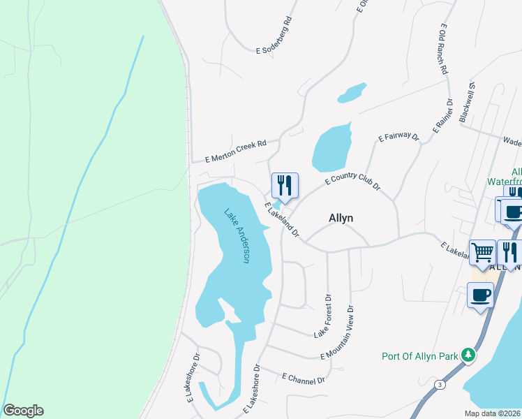map of restaurants, bars, coffee shops, grocery stores, and more near 631 East Lakeland Drive in Mason County