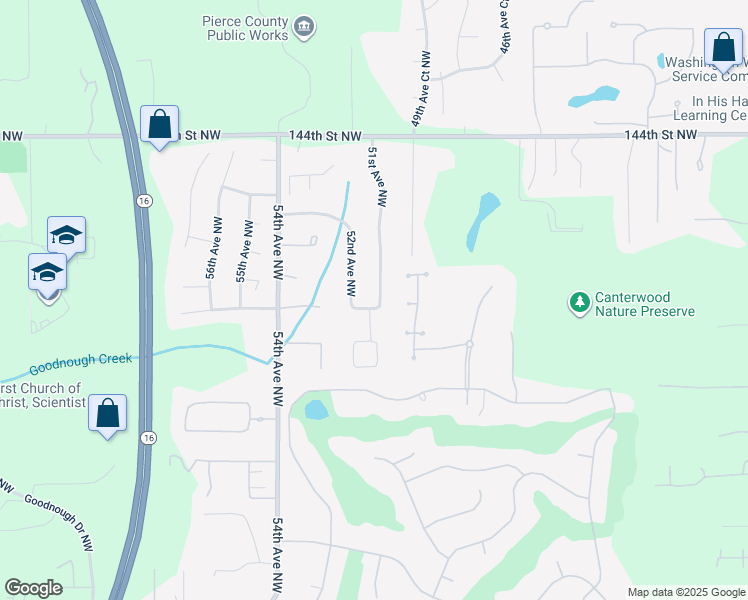 map of restaurants, bars, coffee shops, grocery stores, and more near 13820 51st Avenue Northwest in Gig Harbor