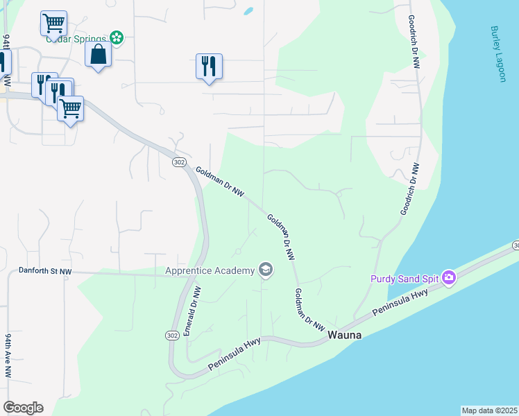map of restaurants, bars, coffee shops, grocery stores, and more near 13810 Goldman Drive Northwest in Gig Harbor