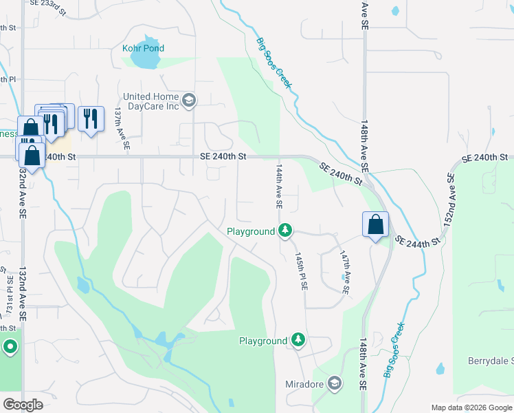 map of restaurants, bars, coffee shops, grocery stores, and more near 24204 142nd Avenue Southeast in Kent