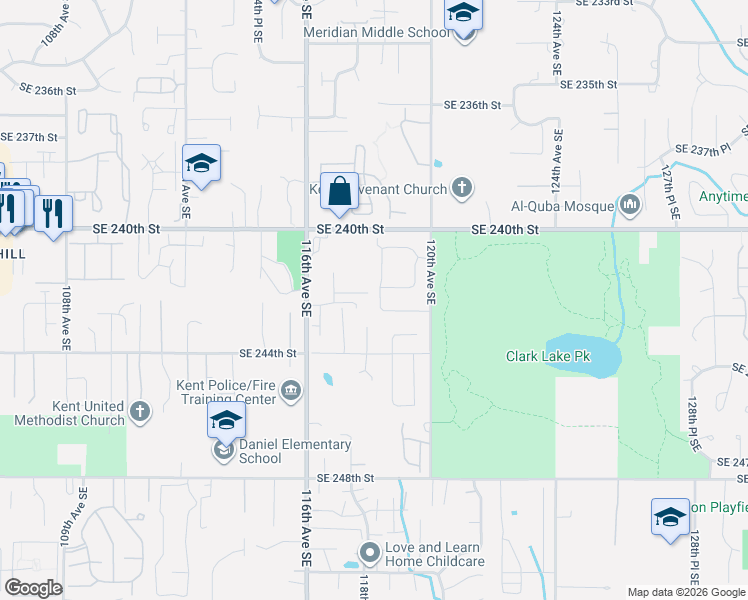 map of restaurants, bars, coffee shops, grocery stores, and more near 24211 118th Place Southeast in Kent