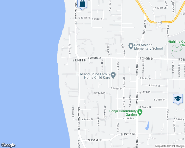 map of restaurants, bars, coffee shops, grocery stores, and more near 10th Avenue South in Seattle