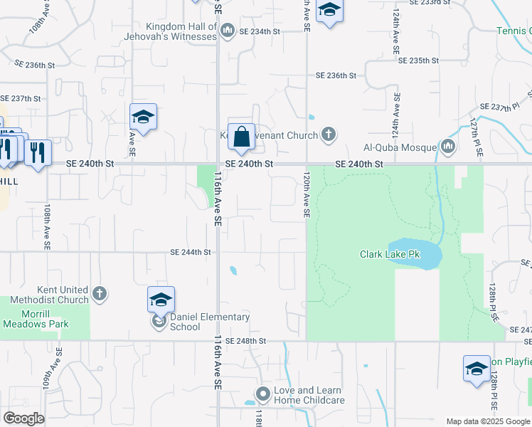 map of restaurants, bars, coffee shops, grocery stores, and more near 24211 118th Place Southeast in Kent