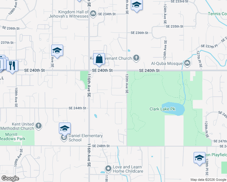 map of restaurants, bars, coffee shops, grocery stores, and more near 24210 118th Place Southeast in Kent