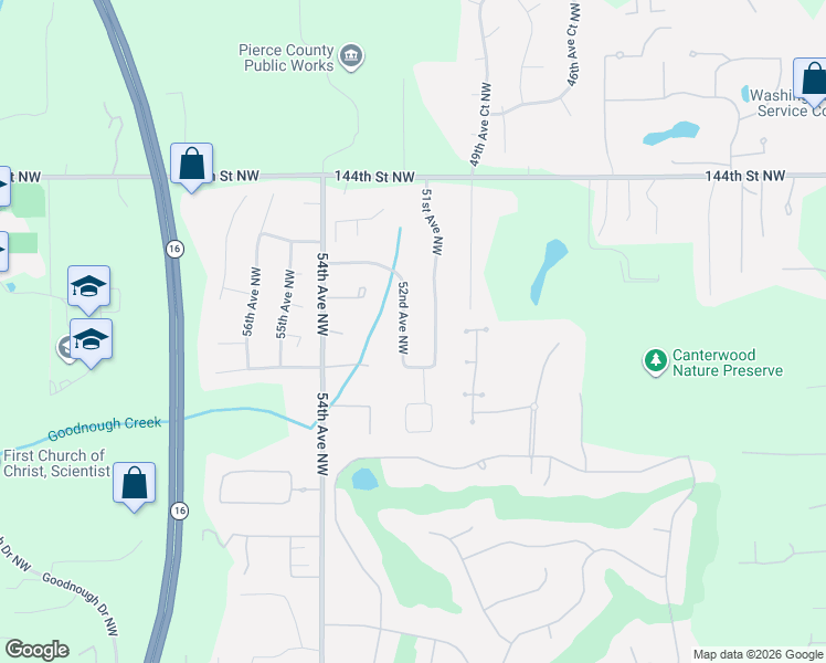 map of restaurants, bars, coffee shops, grocery stores, and more near 13915 52nd Avenue Northwest in Gig Harbor