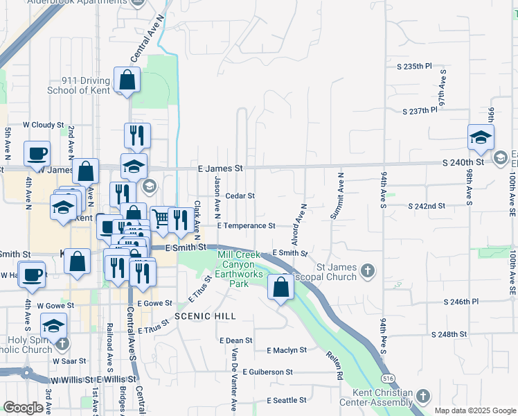 map of restaurants, bars, coffee shops, grocery stores, and more near 422 Hazel Avenue in Kent