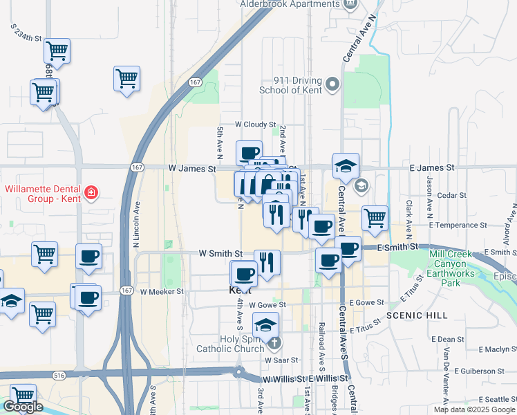 map of restaurants, bars, coffee shops, grocery stores, and more near 441 Ramsay Way in Kent