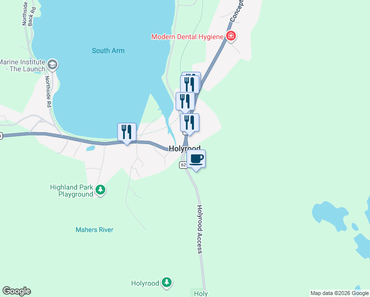 map of restaurants, bars, coffee shops, grocery stores, and more near in Holyrood