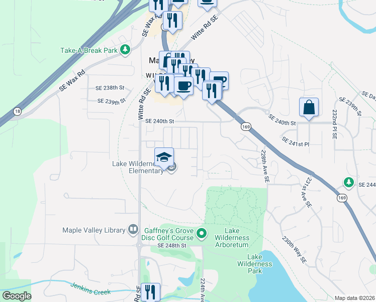 map of restaurants, bars, coffee shops, grocery stores, and more near 22241 Southeast 241st Place in Maple Valley