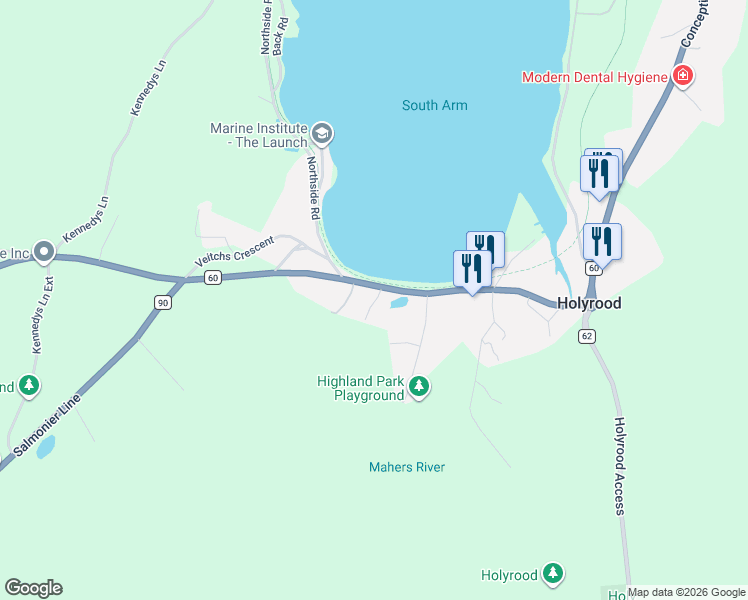 map of restaurants, bars, coffee shops, grocery stores, and more near 469 Conception Bay Highway in Holyrood
