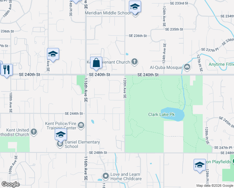 map of restaurants, bars, coffee shops, grocery stores, and more near 24210 118th Place Southeast in Kent