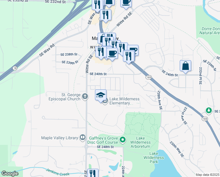 map of restaurants, bars, coffee shops, grocery stores, and more near 24015 222nd Avenue Southeast in Maple Valley